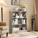 LEYAOYAO 7 Cube Bookshelf with Base,3 Tier Mid-Century Modern Grey Bookcase,Standing Wide Bookshelves Storage Organizer Shelf,Rustic Wood Display Cabinet Book Shelves for Bedroom,Living Room,Office by CozyNest Decor