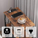 TUTOTAK Narrow LED Night Stand with Charging Station, Slim End Table with Plugins, Tall Side Table with 3 Fabric Drawer, Small Bedside Table with Storage, for Living Room, Brown TB01BB086L by CozyNest Decor