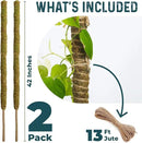 2 Pack 42'' Bendable Moss Pole Monstera Plant Support - Real Forest Moss for Climbing Indoor Plants - Stakes for Potted Climbers - Tall Sticks Indoor Trellis for Houseplants - Pot Accessories by GreenHaven Gardens