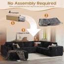 Cloud Sectional Couches for Living Room,U Shaped Modular Sofas No Assembly,135x100 Inches Plush Corduroy Oversized Floor Couch Set with Deep Seat Chaise,Black by CozyNest Decor