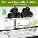 2 Tier Extra Large Stainless Steel Expandable Over The Sink Dish Drainer Drying Rack, Rust Proof Metal, Space Saving, Modern Silver Big Capacity Extendable Plate Strainers Above Kitchen Counter by CozyNest Decor