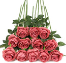Pink Fake Roses Artificial Flowers - 16 Pcs Fake Artificial Roses Silk Flowers with Stems for Home Wedding Hotel Office Centerpiece Decor（Coral Pink） by CozyNest Decor