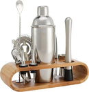 Amazon Basics 10-Piece Stainless Steel Bar Tools Set with Bamboo Stand Holder by CozyNest Decor