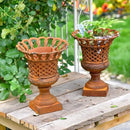 Sungmor Heavy Duty Cast Iron Urn Planter, Beautiful Hollow Trophy Design Tall Orchid Flower Pot, Large Decorative Plastic Flowers Plants Bouquets Vase, Rustic French Country Pot for Home or Garden by CozyNest Decor