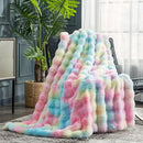 Cozy Bliss Faux Fur Throw Blanket for Couch, Fuzzy Soft Plush Thick Bubble Blanket for Sofa Bedroom Living Room,50 * 60 Inches Tie-dye Rainbow by CozyNest Decor