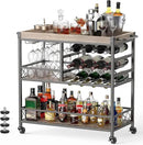 Gizoon Rolling Bar Cart, a Versatile Beverage Cart with a Removable Tray, 12-Bottle Wine Rack, and Glass Holder, The Bar Cart is Perfect for Kitchen, Dining Room, or Outdoor Use (Gray) by CozyNest Decor
