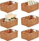 mDesign Woven Farmhouse Kitchen Pantry Food Storage Organizer Basket Bin Box - Container Organization for Cabinets, Cupboards, Shelves, Countertops - Store Potatoes, Onions, Fruit, 6 Pack, Camel Brown by CozyNest Decor
