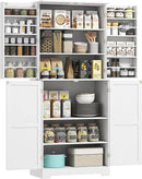 HOMCOM 72" Farmhouse Kitchen Pantry Cabinet, Freestanding Tall Storage Cabinet with 4 Barn Doors, 4 Adjustable Shelves and 8 Door Shelves, Embossed White Wood Grain by CozyNest Decor