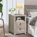18" Farmhouse Night Stands Set of 2 with Charging Station, 2 & 3 Drawers End Table Dresser for Bedroom, Oak Wooden Nightstand, Bed Side Table with Open Shelf, Bedside Cabinet for Living Room by CozyNest Decor
