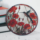 7.8'' Hummingbird Suncatcher Stained Glass Suncatchers - Originally Designed Hummingbird Red Poppies Ornament for Sun Catcher Indoor Window | Gifts for Hummingbird Lovers Painted Glass Panel Decor by GreenHaven Gardens