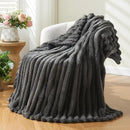 NEWCOSPLAY Super Soft Throw Blanket Grey Premium Silky Flannel Fleece 3D Ribbed Jacquard Lightweight Bed Blanket All Season Use (Grey Ribbed, Throw(50"x60")) by CozyNest Decor