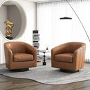 Swivel Barrel Accent Chair, Modern Round Faux Leather Arm Chair for Living Room, Bedroom, Comfy Club Reading Chairs for Adults(Faux Leather, Brown, Set of 4) by CozyNest Decor