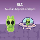 BioSwiss Bandages, Halloween Alien Shaped Self Adhesive Bandage, Latex Free Sterile Wound Care, Fun First Aid Kit Supplies for Kids, 50 Count by TinyTreasures Baby Boutique