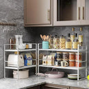 Hole Pattern Expandable Shelf Organizer,2Pack 10.2" Wide Easy to Assemble Cabinet Organizer Shelf, 16.5~27.1" Adjustable Height&Stackable Spice Organization for Cupboard, White by CozyNest Decor