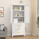 75" Kitchen Pantry Cabinet with 3 Drawer,Metal Storage Cabinets with Doors and 4 Adjustable Shelves,White Kitchen Cabinet with 2 Gold Handles,Food Cupboard for Livingroom,Pantry, Bathroom by CozyNest Decor