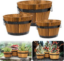 Idzo Set of 3 Wooden Flower Boxes Outdoor, Durable Acacia Wood Barrel Planters for Outdoor Plants with Ergonomic Handles, Drainage Holes, Multiple Sizes Wood Bucket Planter Light Brown by CozyNest Decor
