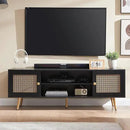 Mid Century Modern TV Stand for 65 inch TV, Entertainment Center with Storage, Metal Mesh Decorated Cabinet Doors for Living Room, Black by CozyNest Decor