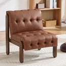 Modern Armless Accent Chair for Living Room, Brown PU Leather Button Tufted Upholstered Lounge Reading Chair with Walnut Wood Frame by CozyNest Decor