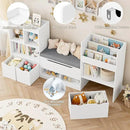 FOTOSOK 72” Kids Bookshelf with Reading Nook, Large Toy Storage Organizer with Seat Cushion and 3 Movable Drawers, Kids Reading Nook Toy Organizers and Storage with Bench for Living Room, White by CozyNest Decor