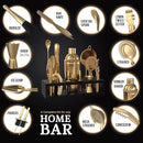 Highball & Chaser Bartender Kit with Espresso Bamboo Stand. Beautiful Cobbler Cocktail Shaker Set with Bar Tools Rustproof Stainless Steel Bar Set (Matte Gold) by CozyNest Decor