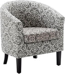 BELLEZE Accent Barrel Chair, Linen Round Chair Club Tub Sofa Corner Chair with Flared Legs and Cozy Soft Padding for Living Room Bedroom Waiting Room - White & Gray by CozyNest Decor