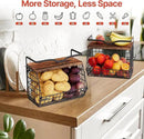 2 Pack Fruit Bowl Hanging Fruit Basket for Kitchen Counter ,Stackable Wire Baskets for Onion Storage and Potato Storage with Wood Lid,Vegetable Fruit Basket with Banana Hooks by CozyNest Decor