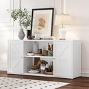 Farmhouse - Style 65 - inch Metal TV Stand: Entertainment Center with Locker, Barn - Style Doors, Adjustable Partition. Medieval Modern Media Console Table for Living Room & Bedroom (White) by CozyNest Decor