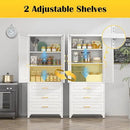 75" Kitchen Pantry Cabinet with 3 Drawer,Metal Storage Cabinets with Doors and 4 Adjustable Shelves,White Kitchen Cabinet with 2 Gold Handles,Food Cupboard for Livingroom,Pantry, Bathroom by CozyNest Decor