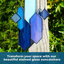 Stained Glass Window Hanging Sun Catcher - Blue Wall Art, Earth Tones Modern Design, Fully Assembled, Ready to Hang, Home or Garden Decor by GreenHaven Gardens
