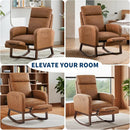 Rocking Chair Nursery with Foot Rest, Modern PU Upholstered Reading Glider Rocker Accent Armchair with High Backrest, Padded Seat, Side Pocket, for LivingRoom, Bedroom, Baby Room, Brown by TinyTreasures Baby Boutique