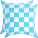 Alysheer Checkered Embroidered Decorative Throw Pillow Covers 18"x 18" Set of 2, Classic Accent Designer Blue White Plaid Patterned Cotton Cushion Cases for Sofa Couch Bed Living Room Outdoor Decor by CozyNest Decor