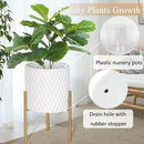 ARNIS Plants Pots with Stand, Set of 2 P lanters, Unique Mid Century Decorative Metal Flower Pots with Drainage, 8.25 & 10.5 Inch, White and Gold by CozyNest Decor