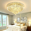 Modern Crystal Chandeliers for Dining Room LED Light Fixture Close to Ceiling Chandelier Flush Mount Ceiling Light Dimmable Lamp with Remote for Living Room Bedroom Hallway 2700K 6000K by CozyNest Decor