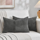 Fancy Homi 2 Packs Dark Gray Lumbar Decorative Throw Pillow Covers 14x24 Inch for Living Room Couch Bed Sofa, Farmhouse Home Decor, Soft Striped Corduroy Rectangle Accent Cushion Case 35x60 cm by CozyNest Decor