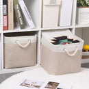 Bidtakay Beige Storage Basket Large Fabric Cloth Baskets [2-Pack] Tall Rectangular Shelf Baskets 16X11.8X11.8 in Canvas Collapsible Storage Bins with Handles for Organizing Living Room(White&Beige) by TinyTreasures Baby Boutique