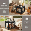 Farmhouse End Table,Large Side Table with 2-Tier Storage Shelf,Rustic Wood End Tables for Living Room,Square Tea Table,Black by CozyNest Decor