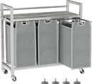 Laundry Hamper, Laundry Basket, Laundry Sorter with 3 Removable Bags, Clothes Basket with 3 Compartments, Wheels, Shelf for Laundry Room Bathroom Bedroom (3 Bags-Gray) by CozyNest Decor