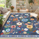 Floral 9x12 Area Rug Machine Washable Soft Print Boho Carpet Non Slip Doormat Low Pile Flower Area Rugs for Living Room Bedroom Nursery Kitchen Dining Room Indoor-Blue/Grey by TinyTreasures Baby Boutique