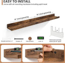 Fun Memories Picture Ledge Shelves Set of 2, 36 Inch Rustic Wall Mounted Floating Shelves with Lip for Home Storage and Décor in Bathroom, Kitchen, Nursery, Bedroom, Living Room, Brown by CozyNest Decor