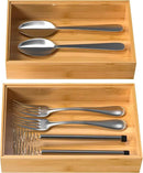 Silverware Tray for Drawer, Stackable Kitchen Bamboo Drawer Organizer 9" x 6" x 2" Set of 2 by CozyNest Decor