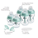 Tommee Tippee Advanced Anti-Colic 10 Piece Bottle and Pacifier Set, 5 and 9 oz BPA Free Bottles, Newborn 0+ months, Slow & Medium-Flow Breast-Like Nipples, 3 Travel Bottle Lids, 2 Ultralight Pacifiers by TinyTreasures Baby Boutique