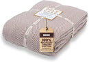 Gold Case Throw Blanket for Bed – 100% Recycled Turkish Cotton Bed Blanket – Decorative Throw Cotton Blankets for Living Room & Bedroom – Woven Twin Blankets - 71x90 - Elegant Beige by CozyNest Decor