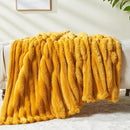 NEWCOSPLAY Super Soft Throw Blanket Mustard Yellow Premium Silky Flannel Fleece 3D Ribbed Jacquard Lightweight Bed Blanket All Season Use (Mustard Yellow Ribbed, Throw(50"x60")) by CozyNest Decor