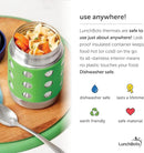 LunchBots Thermal 12 oz Triple Insulated Thermos - Hot 6 Hours or Cold 12 Hours - Leak Proof Thermos Soup Jar - All Stainless Interior - Navy Lid - Green Dots by TinyTreasures Baby Boutique