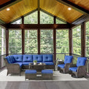Outdoor Furniture Sectional Sofa L Shaped Couch - Patio Wicker Set with 2 Swivel Glider Chairs, 8 Piece Rattan Patio Conversation Sets with Blue Cushion for Deck Backyard Sunroom by GreenHaven Gardens