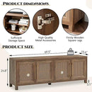 JYED Mid Century Modern TV Stand for TVs up to 75 Inch, with Hollow Metal Mesh Decorated，Boho TV Console with Storage Cabinet,Cable Holes, TV Stand for Living Room, 69.5"x15.6"x24.8", Rustic by CozyNest Decor