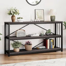 LVB Industrial Console Table, Metal and Wood Sofa Table, Rustic Entryway Table with Storage, Modern 3 Tier Shelf Long Foyer Tables Behind Couch for Home Living Room Hallway, Dark Gray Oak, 55 Inch by CozyNest Decor
