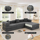 108" Oversized Convertible Sleeper Sofa Bed, Corduroy L Shape Sectional Couch, Folding Sofa Bed with Side Pocket, Modern Cloud Floor Mattress Couch, Modular Sofa for Living Room, Grey by CozyNest Decor