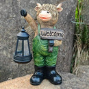 Solar Garden Decor Statues: Handmade Resin Statue with LED Light,Highland Cow Figurine Outdoor Garden Decor Unique Gifts for Women, Mom, Grandma (Green cow1) by CozyNest Decor