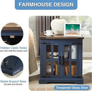 Farmhouse End Table with Charging Station,24" Large Side Table with Glass Barn Door, Rustic Wood Nightstand Bedside Table with Adjustable Storage Shelf for Living Room, Bedroom, Blue,2 Pack by CozyNest Decor